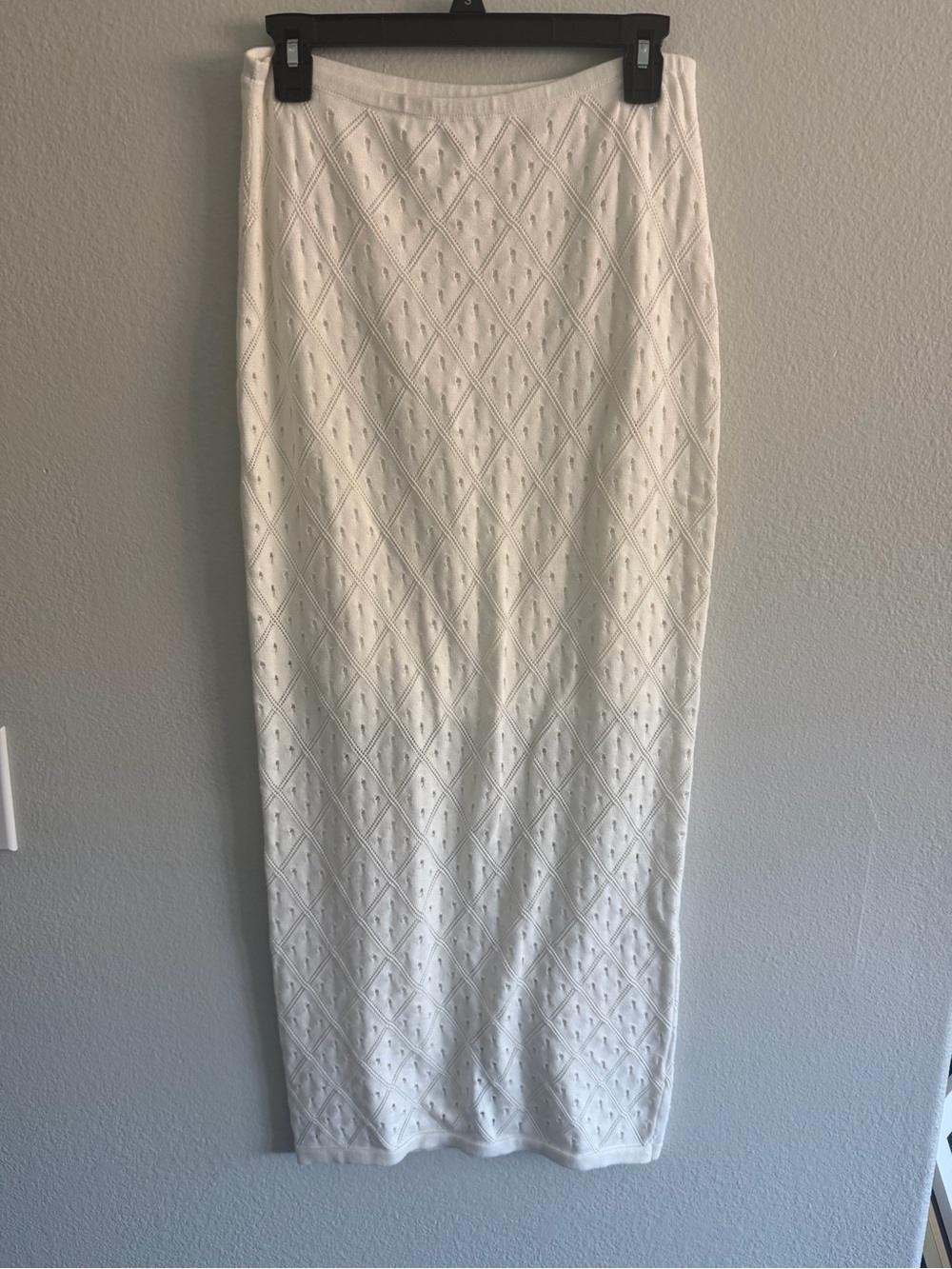 MINKPINK White Solano Diamond Knit Midi Skirt Pointelle Knit Size Medium